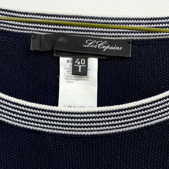 Les Copains Navy Blue 3/4 Sleeve Top 100% Cotton - Picture 5 of 6
